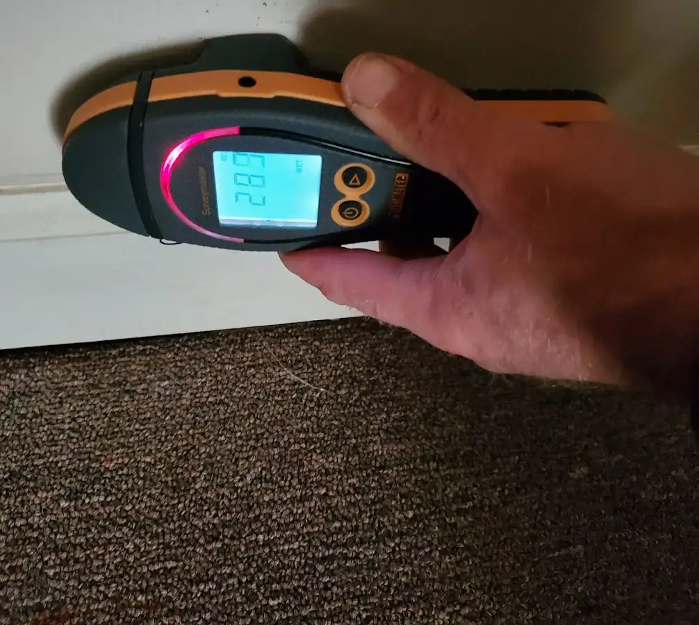 Moisture detection at baseboard during Sewage Cleanup & Sanitation in Leeds